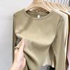 Camiseta de Manga Larga con Cuello Redondo Color Albaricoque para Mujer en Otoño e Invierno Look Adelgazante Top Camiseta Interior Forrada de Polar para Mujer