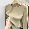 Camiseta de manga larga ajustada y cálida con acolchado de terciopelo con rosca para otoño e invierno, top para mujer, venta al por mayor transfronteriza TEMU