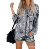 Wish2019 europeu e americano outono floral estampado grande gola em V manga comprida camisa pullover camisa solta cordão top para as mulheres