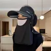 Protector Solar Removible con Sombrero y Ala Protección Completa para Cara y Cuello Protección UV Integrada Parasol para Mujer Mascarilla Gini Facial de Seda de Hielo