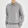 Camisa Polo de Manga Larga de Color Puro Tendencia 2023 Marca Estilo Hong Kong para Hombre, Suéter de Medio Botón Holgado Retro Americano de Moda y Versátil