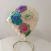 Chapéu de mistura artesanal outono e inverno 23 cor gradiente flor tridimensional camada dupla quente chapéu artesanal chapéu de tricô feminino
