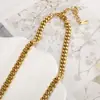 Collar Transfronterizo de Acero de Titanio Moda para Hombres y Mujeres Hip-Hop Cadena Cubana para Hombres Venta al por Mayor Europeo y Americano Dorado 50cm Joyería Popular