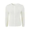 Cárdigan corto de punto acanalado con cuello redondo para mujer, suéter fino de mezcla de lana, chaqueta pequeña de color liso, top, nuevo estilo primavera y otoño