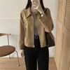 Em estoque: Jaqueta de camurça estilo ins coreano para outono, com lapela, modelo biker curto, manga longa, para mulheres, top casual soltinho