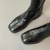 Versão em Couro de Vaca Couro Genuíno Botas de Cano Curto Femininas 2026 Outono Novo Estilo Solado Macio Silencioso Salto Baixo Botas de Cano Curto Quadrado Retro Botas Chelsea