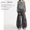 Pantalones Casuales Camuflados Multibolsillos Unisex Estilo Americano Jiamu para Hombres y Mujeres 2025 Cintura Alta Sueltos Pierna Ancha Pantalones Banana Scimitar