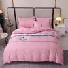 Conjunto de Roupa de Cama Simples com Listras 100% Algodão Conjunto de Quatro Peças Lençol de Algodão Puro Espessado Amigo da Pele Capa de Edredom Conjunto de Três Peças para Dormitório Estudantil
