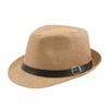 Sombrero de Jazz Rizado Juvenil de Verano Tejido de Papel de Paja Sombrero de Paja Transpirable Sombrero de Copa con Cinta Negra Protección Solar Sombrero de Anciano