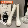 Botas largas de mujer otoño e invierno nuevas con forro polar, parte inferior gruesa, boca en V, circunferencia de tubo grande ensanchada, botas altas de caballero gordas