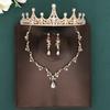 Tiara Corona de Novia Europea y Americana Juego de Tres Piezas Lujoso y Atmosférico Traje de Joyería para Boda Collar de Gama Alta Pendientes Corona