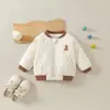 Jaqueta de Algodão Fina para Bebê Outono e Inverno Novo Estilo Jaqueta Baseball Infantil Meninos e Meninas Bordado de Ursinho Top Acolchoado Roupas de Algodão para Bebê