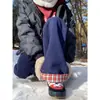 Calça Casual Aconchegante e à Prova de Frio de Lã de Cordeiro Espessa, Calça de Inverno Solta de Perna Reta, Calça de Moletom Esportiva Casual com Forro de Lã de Marca da Moda