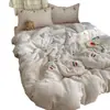 Estilo Ins Fresco y Sencillo 100% Algodón Juego de Cama de Cerezas de Cuatro Piezas, Funda Nórdica Jacquard Femenina de Algodón Puro, Juego de Tres Piezas para Estudiantes