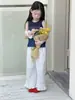 Macacão Jeans Patchwork Xadrez Retrô Aimo Beibei Infantil + Camisola Interna Conjunto Elegante em Camadas de Duas Peças