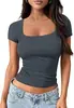 Amazon Transfronterizo Verano 2026 Camiseta de Manga Corta de Color Sólido Ajustada con Cuello en U para Mujer Estilo Skims Top Sexy para Mujer