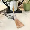 Venta Directa de Fábrica Colgante de Borla de Trébol de Cuatro Hojas Cloisonné Estilo Chino Hanfu Botón a Presión Línea Fina Borla Vertical Accesorio