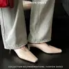 Estilo Coreano Simples Elegante Couro Bovino Camada Superior Meia Pantufa Salto Grosso Sapatos Mueller Bico Quadrado Fashion Outwear Bico Meio Salto Pantufas para Mulheres