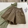 Shorts Casuais de Cor Sólida Estilo Hong Kong para Mulheres, Verão Cintura Alta Estilo Coreano Soltos Casuais Retos Linha A Hot Pants