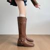 Otoño e invierno botas de pierna gruesa redondas grandes 2024 nuevo otoño e invierno para damas botas altas marrones de alto sentido occidental