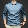 8012 Fornecimento Exclusivo Transfronteiriço da Fábrica de Origem [Design com Gola com Zíper] Camisa Polo Masculina de Manga Longa Cor Sólida Outono/Inverno