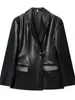 Chaqueta de Traje de Cuero Sintético PU Negra de Color Sólido para Mujer, de Un Botón, Ajustada, Efecto Piel, Nueva Colección Otoño e Invierno 2025, Transfronteriza Europea y Americana