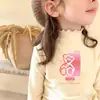 Camiseta Interior de Doble Cara De Rong para Niñas Temporada Otoño e Invierno Cuello Semi Alto Manga Larga Camiseta Infantil Cálida con Borde de Oreja de Madera Cepillada