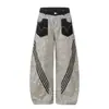 Calça jeans casual patchwork com estampa de leopardo estilo americano para homens e mulheres, novo design de verão 2026, jeans largo e curvo solto