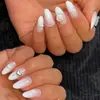 Unhas mecânicas transfronteiriças, conjunto de 30 peças de unhas vestíveis, formato amêndoa, transparentes, estilo francês, com laços, estilo europeu e americano, unhas longas esculpidas