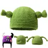 Gorro de Lana Cálido Divertido para Mujer en Otoño e Invierno con Trenzas Largas Verde Suéter de Punto Gorro Grueso de Moda
