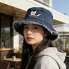 Bonito Sombrero de Senderismo de Mezclilla con Gato para Mujer, Sombrero de Pescador con Flecos para Escalada de Doble Uso, Sombrero para el Sol de Primavera y Verano para Acampar