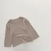 Camiseta Versátil de Color Sólido Unisex para Bebé Estilo Primavera y Otoño, Suéter de Manga Larga con Cuello Redondo para Bebé, Camiseta Base Cómoda de Algodón