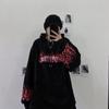 Sudadera con capucha holgada y forrada de polar con estampado de llamas oscuras de estilo Harajuku urbano transfronterizo europeo y americano para otoño e invierno para hombres y mujeres