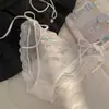 Roupa íntima Bordada em Renda Francesa para Mulheres com Alças, Tanga Sexy de Renda com Tela Pura, Fenda Alta, Cintura Baixa, Cadarço