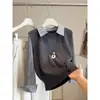 Moda Casual Outono 2026 Top Falso de Duas Peças Tricô Feminino com Camisa Listrada, Blusa Versátil Juvenil