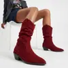 Zapatos ligeros de comercio exterior para otoño e invierno, botas altas de punta estilo extranjero, botas versátiles de color sólido para mujer de talla grande, botas de moda de tacón alto sin cordones