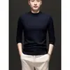 Camisa de punto gruesa cálida al por mayor transfronteriza para hombre temporada otoño e invierno cuello medio alto simple versátil holgada camisa base
