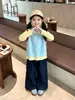 Conjunto de Roupa de Outono para Meninas 2026 Novo Modelo Crianças Único e Bonito Top de Outono, Conjunto de Duas Peças Xadrez de Alta Qualidade para Crianças Mais Velhas