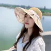 Sombrero de Sol para Mujer con Lazo Primavera y Verano, Sombrero de Pescador Versátil y Transpirable, Sombrero de Paja para Exteriores Anti-UV, Sombrero de Protección Solar