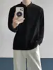 LUUD Camiseta de Tricô Masculina com Listras Verticais Texturizadas, Gola Henley Estilo Retrô Americano, Manga Longa, Mistura de Poliéster e Lã