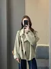 Zedaijiai estilo coreano moderno principios de otoño nuevo para ir al trabajo silueta holgada cuello de solapa cordón caqui gabardina corta