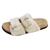 Sandálias femininas slip-on versáteis estilo Birkenstock com pelo, moda outono, antiderrapantes, para o dia a dia com sola grossa, tira com fivela dupla, confortáveis para uso externo