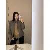 Yinhe STUDIO Chaqueta Corta de Motociclista Vintage Americana Desgastada para Mujer con Cuello Alto Chaqueta de Trabajo