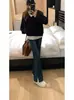 Jeans Acampanados con Abertura Talla Grande Petite para Mujer, Pantalones de Mezclilla Vintage de Cintura Alta Adelgazantes para Otoño e Invierno, Pantalones Acampanados No Ajustados