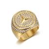 Anillo Hip Hop HIPHOP Nuevo Europeo y Americano Acero de Titanio Chapado en Oro Pedrería Anillo de Lujo para Hombre
