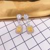 Novos Brincos de Diamante Amarelo Princess Square com Microincrustações de Luxo Brincos de Cor Longa Tesouro e Acessórios de Orelha para Celebridades da Internet Transmissões ao Vivo Explosivas