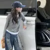 Suéter de punto a rayas estilo coreano, dos piezas falsas, manga larga, para niñas, nueva moda casual, camisa básica simple para niños mayores