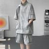 Traje de Manga Corta Tie-Dye con Media Cremallera para Hombre Ins Verano Talla Extra Talla Extra Moderno Gente Gorda Camiseta Holgada Shorts Dos Piezas