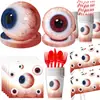 Nuevos Suministros para Fiesta Temática de Ojos de Halloween Decoraciones de Cumpleaños Accesorios de Decoración de Fiesta Platos de Papel Vasos de Papel Manteles