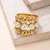Anillo de acero inoxidable más vendido transfronterizo, anillo de perla fundida simple y elegante, anillo redondo geométrico, joyería de acero de titanio